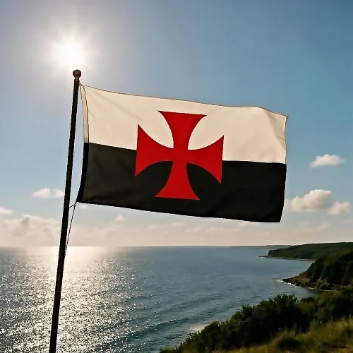 Bandiera templare che sventola sul mare